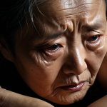 **Image Prompt 1: The Toxic Embrace of Motherly Love**
    A close-up, intense portrait of an older Korean woman's face, her eyes showing a complex mix of fierce protectiveness and profound anguish. Her hands are gently cupped, but the shadows around them suggest a suffocating grip. The lighting is dramatic, highlighting the dichotomy of love and despair, with elements subtly hinting at the darker, consuming aspect of maternal devotion.