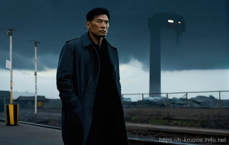 올드보이  촬영 비화와 명장면 - **Glimpse into the Abyss**
    "A tight, evocative close-up portrait of an East Asian man in his lat...