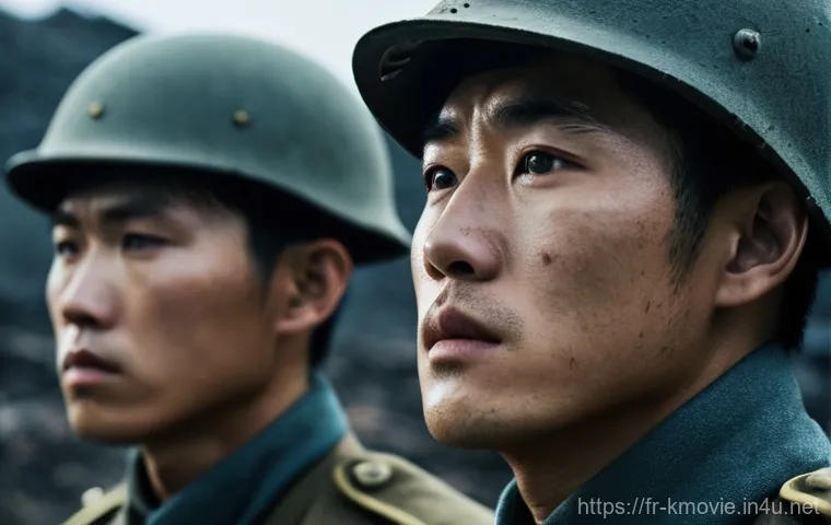 영화  태극기 휘날리며 의 역사적 배경 - **Prompt:** A wide, cinematic shot of an intense Korean War battlefield at dawn. Thousands of South ...
