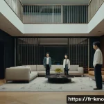 Home 21 봉준호 감독 작품 세계 - A detailed cinematic scene inspired by "Parasite," depicting a modern, upscale South Korean home int...