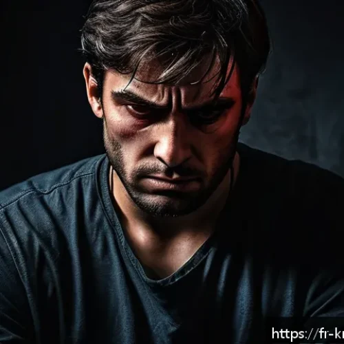 Home 32 영화 올드보이 스토리 해석 - A deeply emotional portrait of a male hero trapped in a dark, oppressive room, his face showing inte...