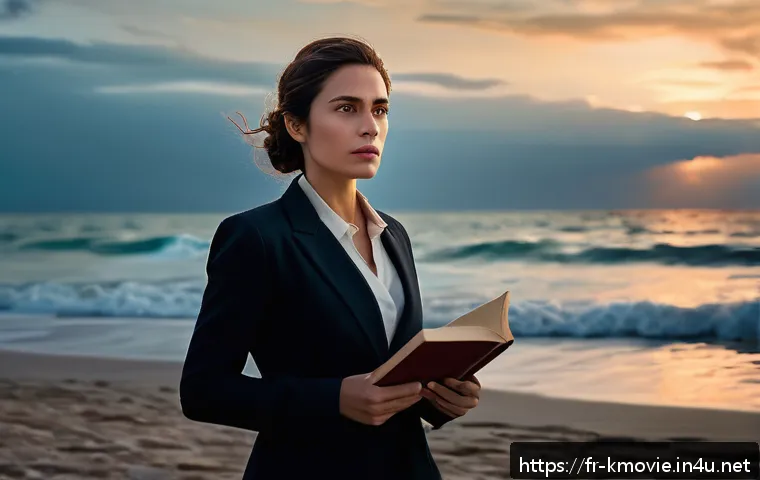 신과함께  배우 캐릭터 분석 - A dramatic coastal scene at dusk featuring four main characters from a psychological thriller series...