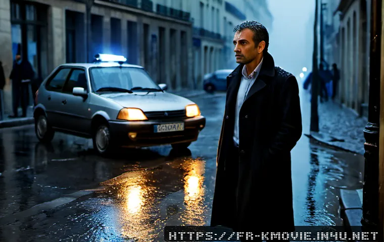 류승완 감독 영화 스타일 - Photorealistic high-energy French urban crime thriller scene, a determined middle-aged detective in ...